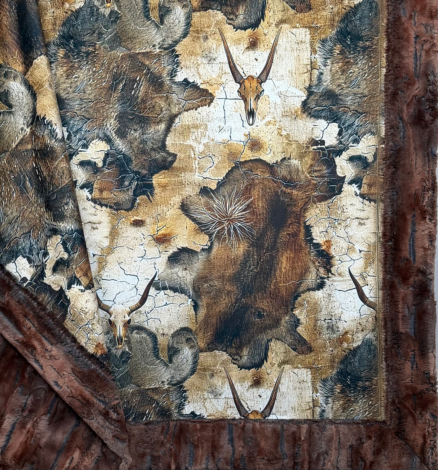 Rustic Skulls on Rusty Copper Luxe Large 56x79 Minky Blanket