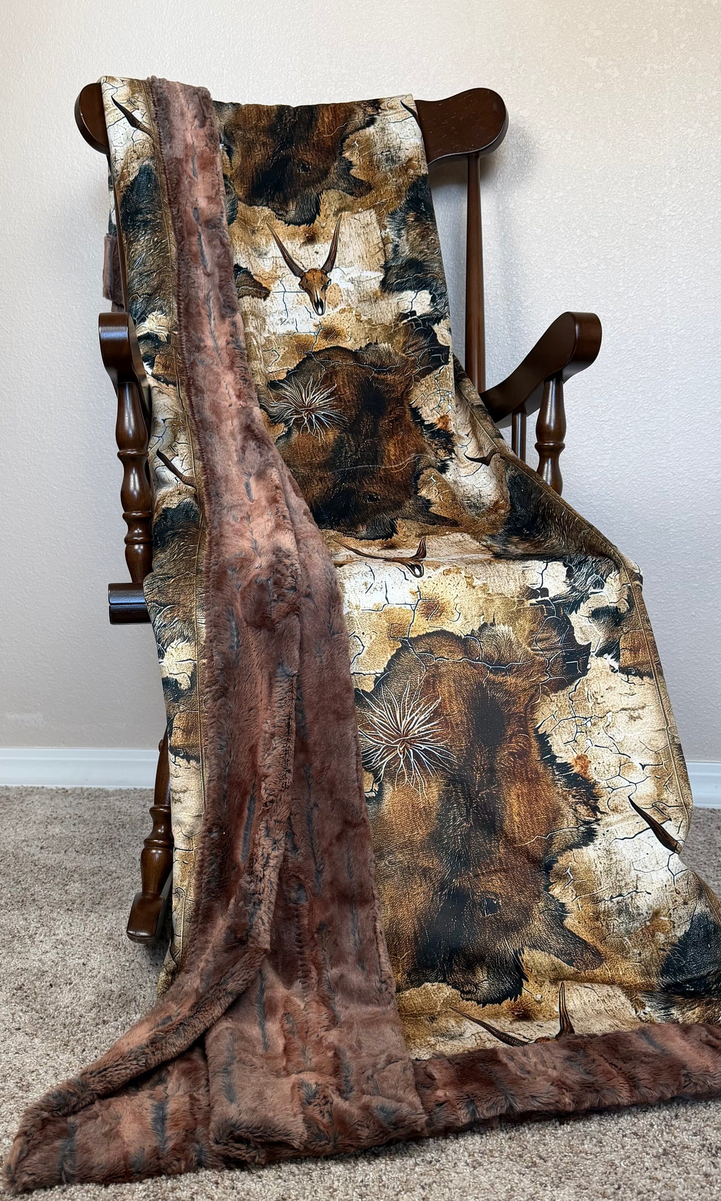 Rustic Skulls on Rusty Copper Luxe Large 56x79 Minky Blanket