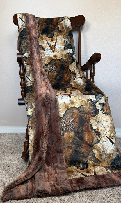 Rustic Skulls on Rusty Copper Luxe Large 56x79 Minky Blanket
