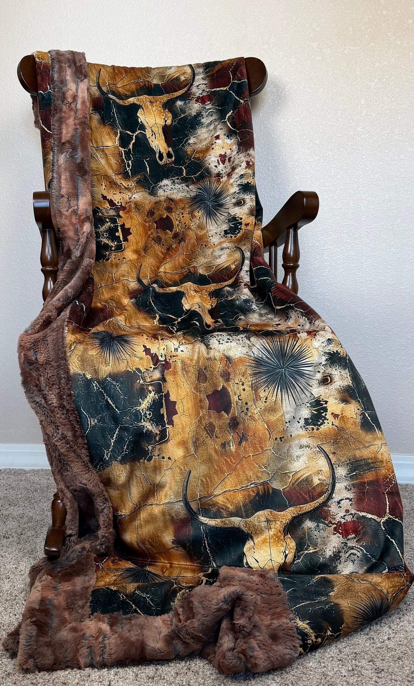 Skull in the Desert on Brown Luxe Large 56x79 Minky Blanket