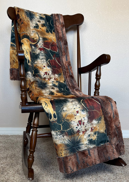 Skull in the Desert on Brown Luxe Large 56x79 Minky Blanket