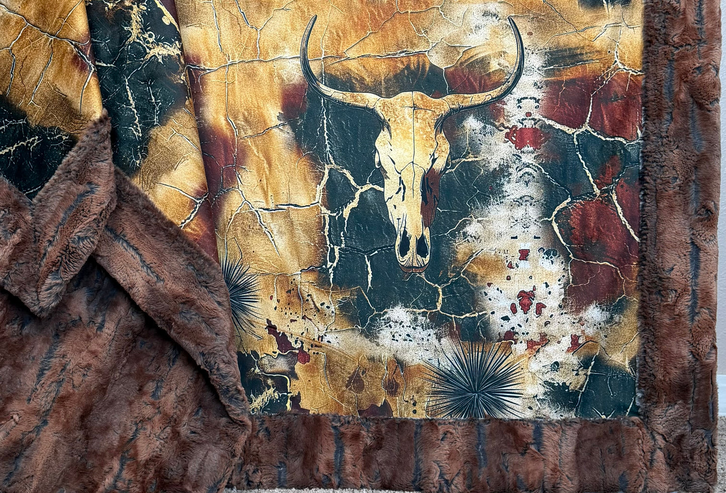 Skull in the Desert on Brown Luxe Large 56x79 Minky Blanket