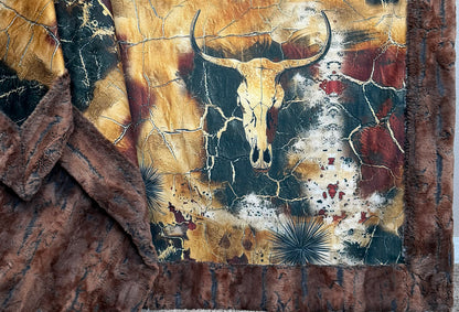 Skull in the Desert on Brown Luxe Large 56x79 Minky Blanket