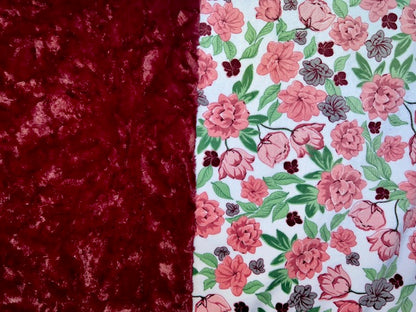 Coral Floral on Luxe Marble Merlot Minky Blanket - Elegant Design - 54x80