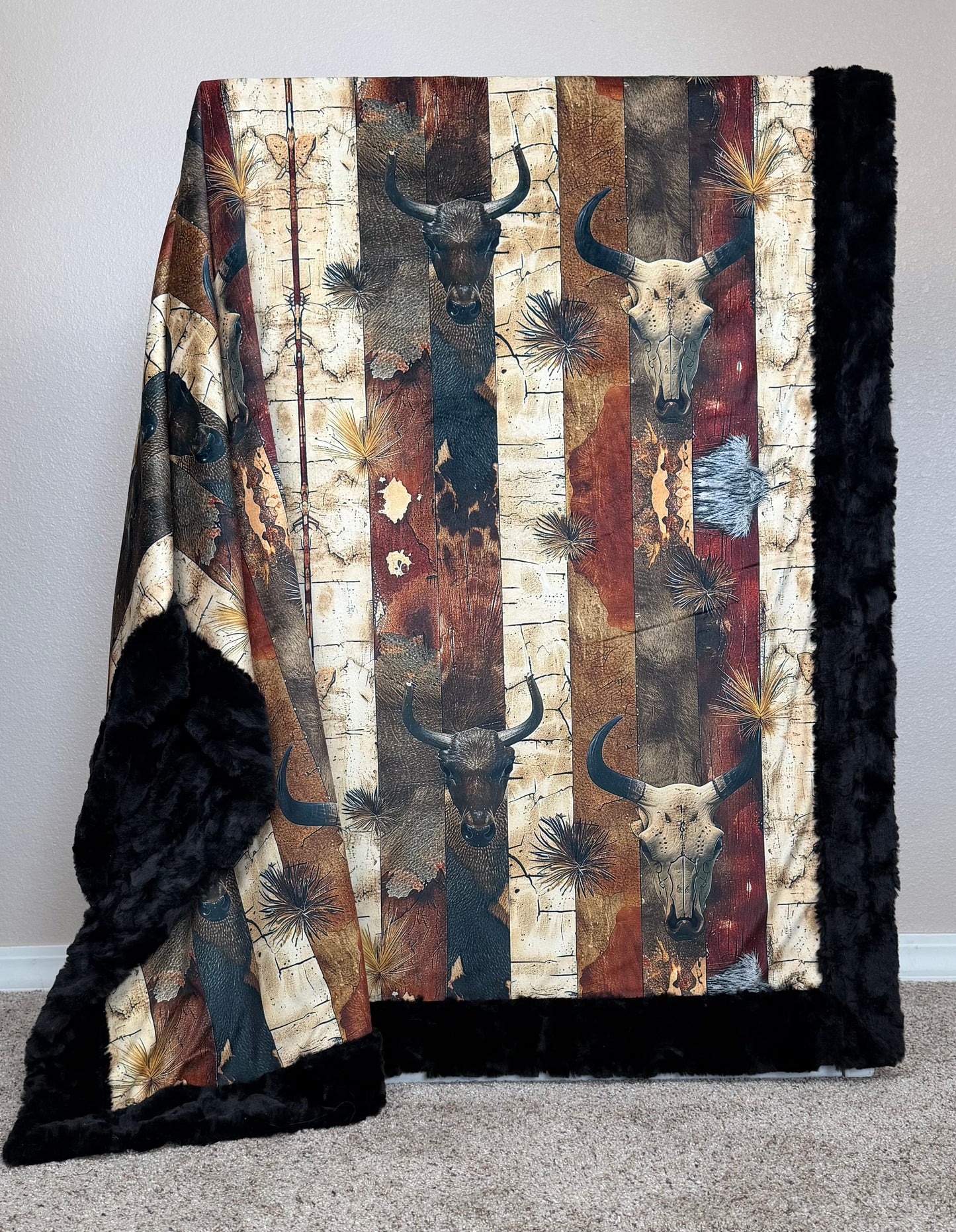 Desert Skulls on Black Luxe Large 55x79 Minky Blanket