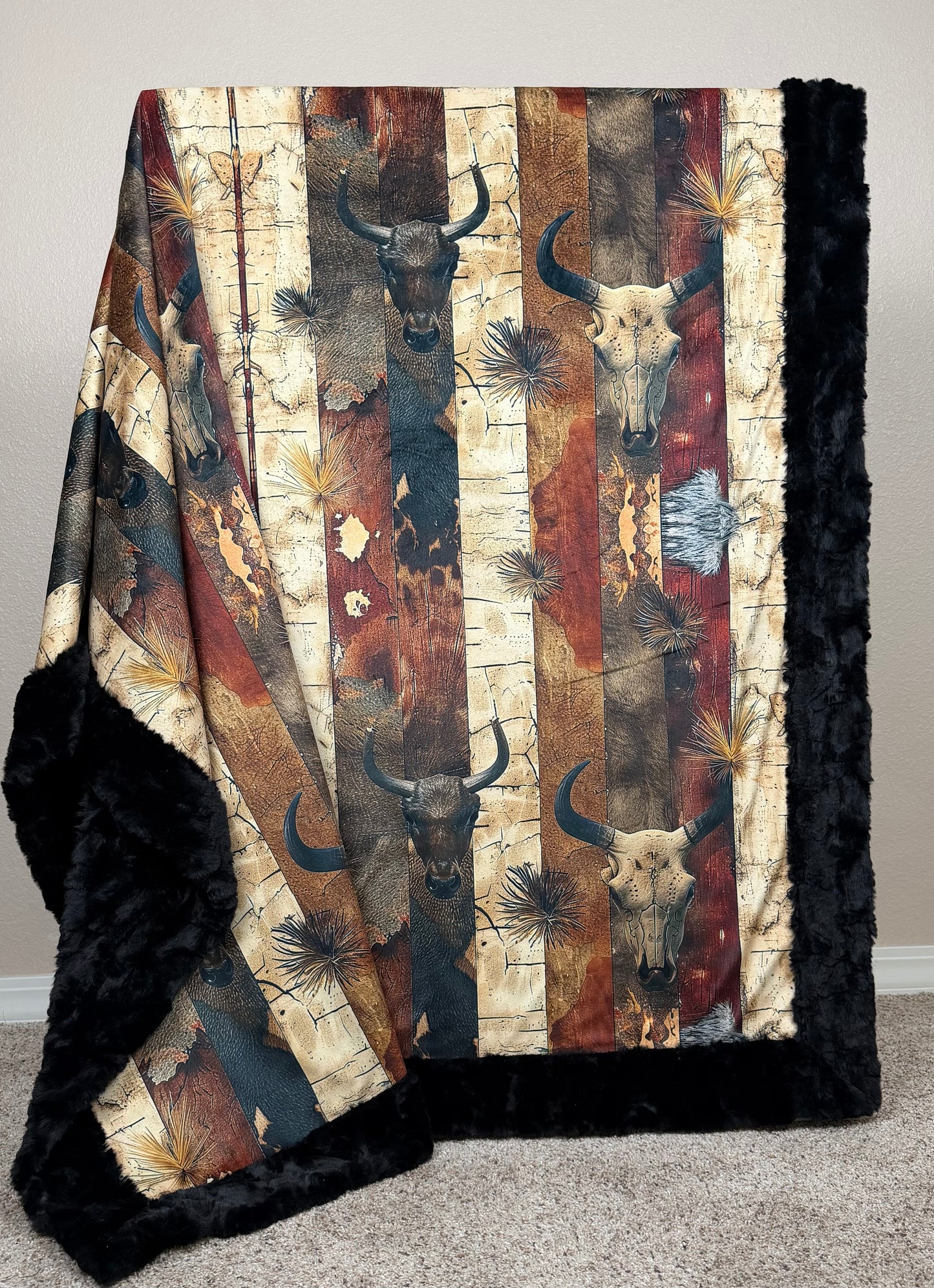 Desert Skulls on Black Luxe Large 55x79 Minky Blanket