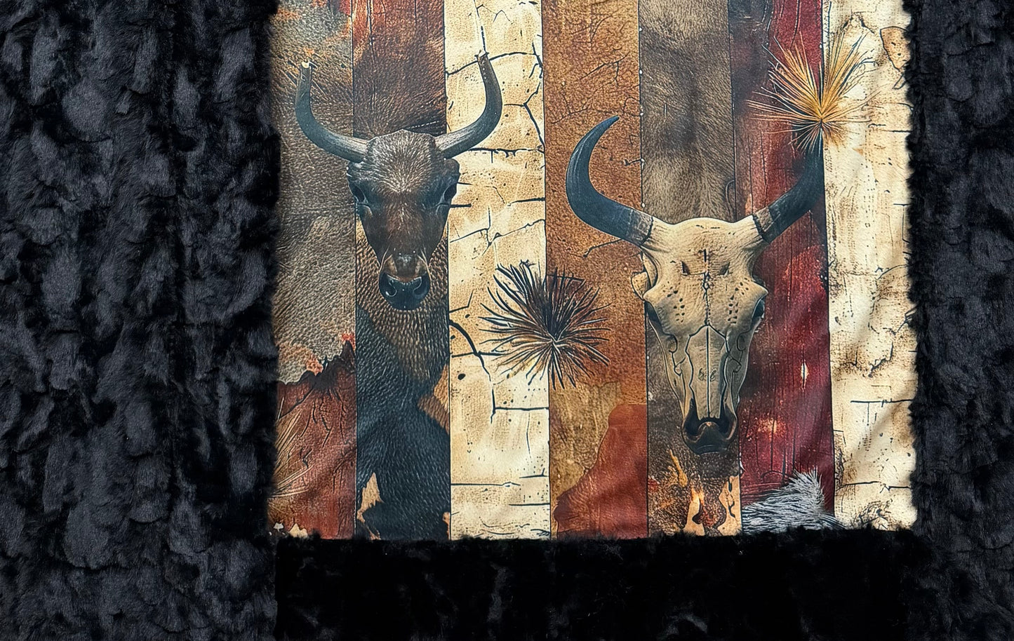 Desert Skulls on Black Luxe Large 55x79 Minky Blanket