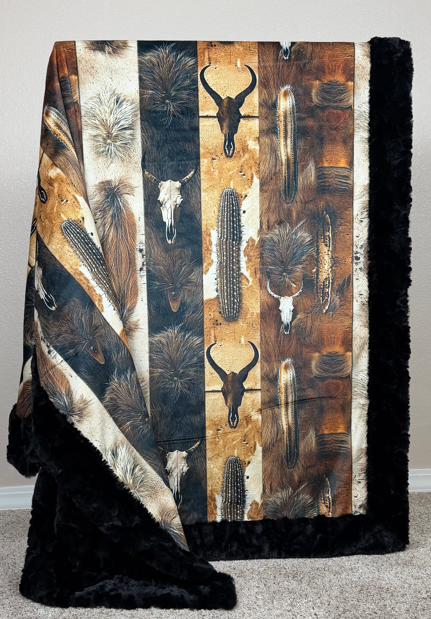 Western Skulls Black Luxe Large 55x79 Minky Blanket
