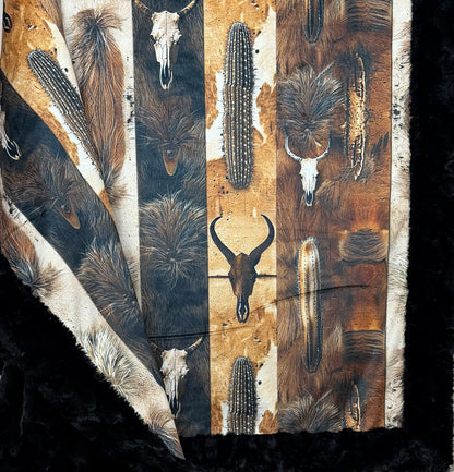 Western Skulls Black Luxe Large 55x79 Minky Blanket