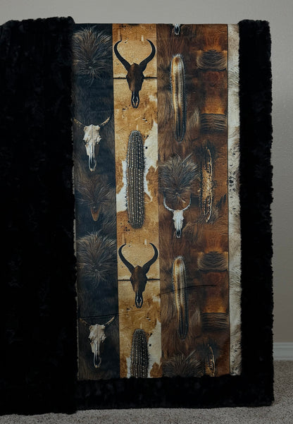 Western Skulls Black Luxe Large 55x79 Minky Blanket