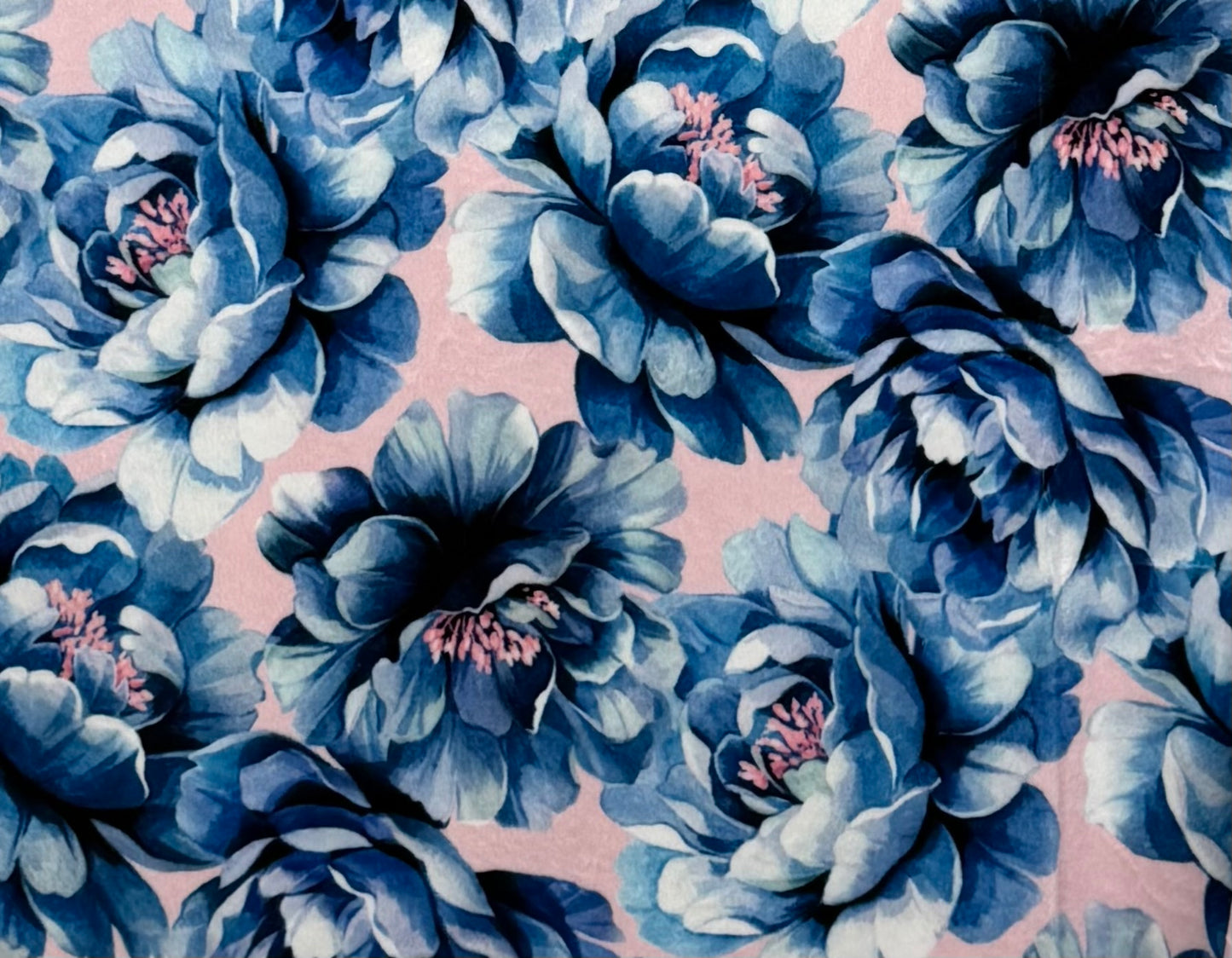 Blue Flowers on Navy Snowy Owl XL 55x86 Minky Blanket (NEW)