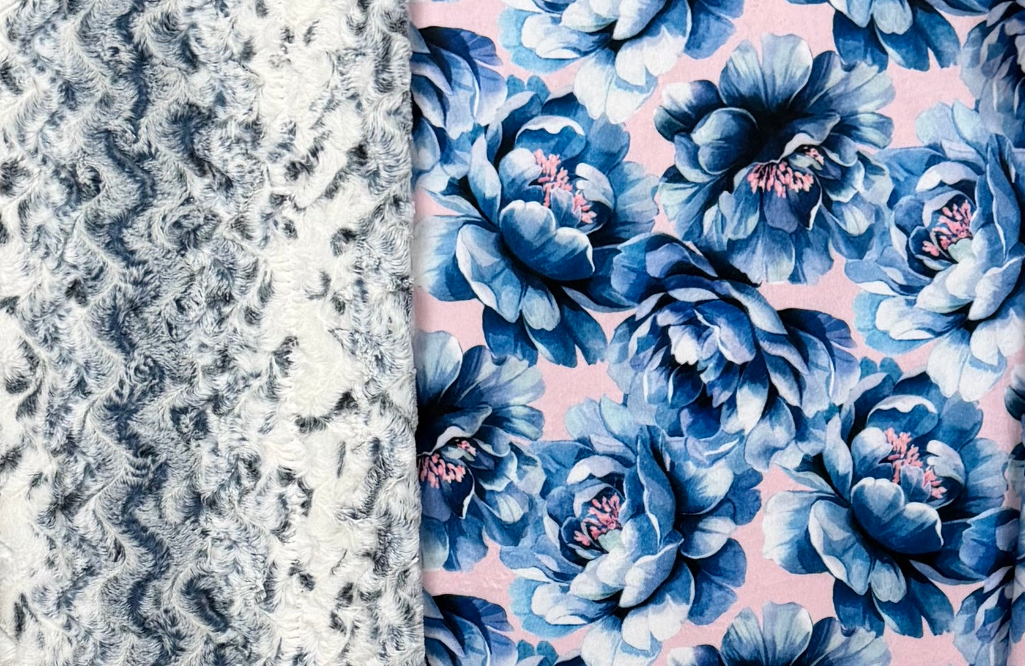 Blue Flowers on Navy Snowy Owl XL 55x86 Minky Blanket (NEW)