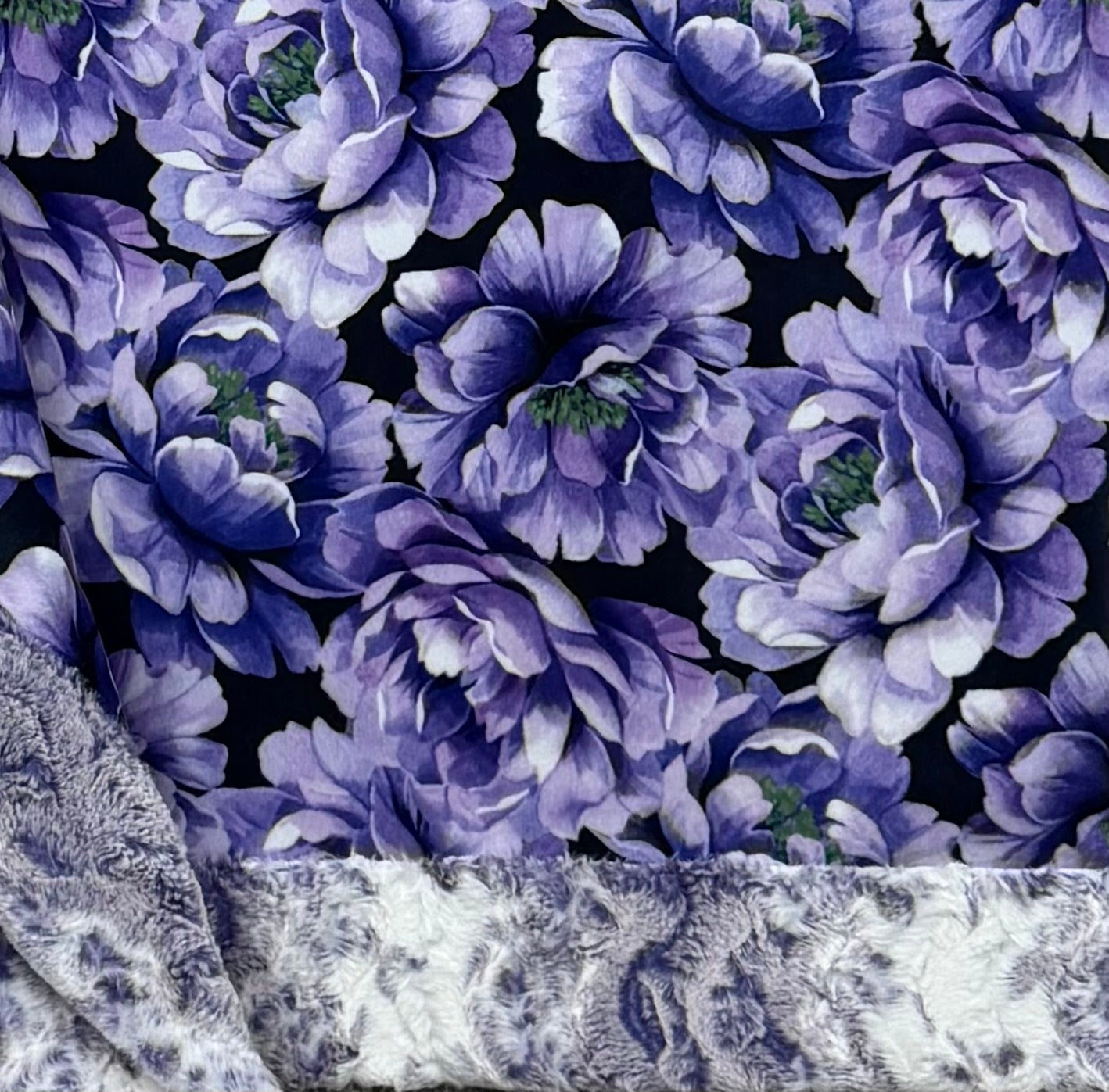 Purple Flowers on Viola Snowy Owl Luxe XL 55x86 Minky Blanket