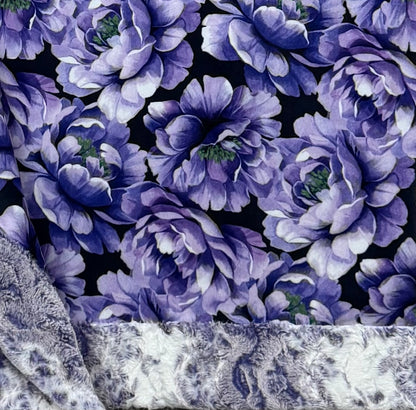 Purple Flowers on Viola Snowy Owl Luxe XL 55x86 Minky Blanket