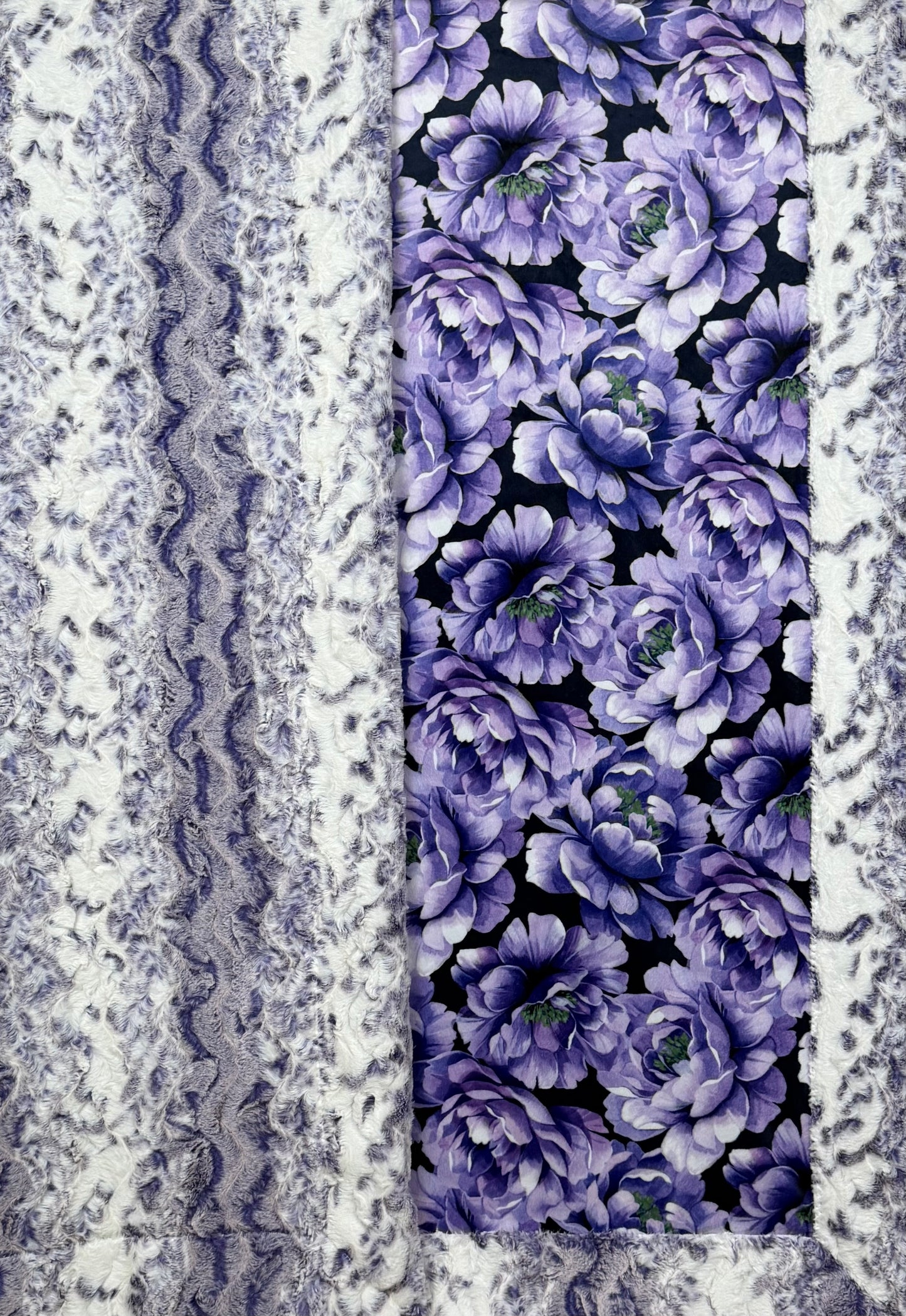 Purple Flowers on Viola Snowy Owl Luxe XL 55x86 Minky Blanket