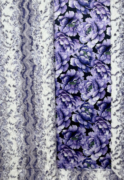 Purple Flowers on Viola Snowy Owl Luxe XL 55x86 Minky Blanket