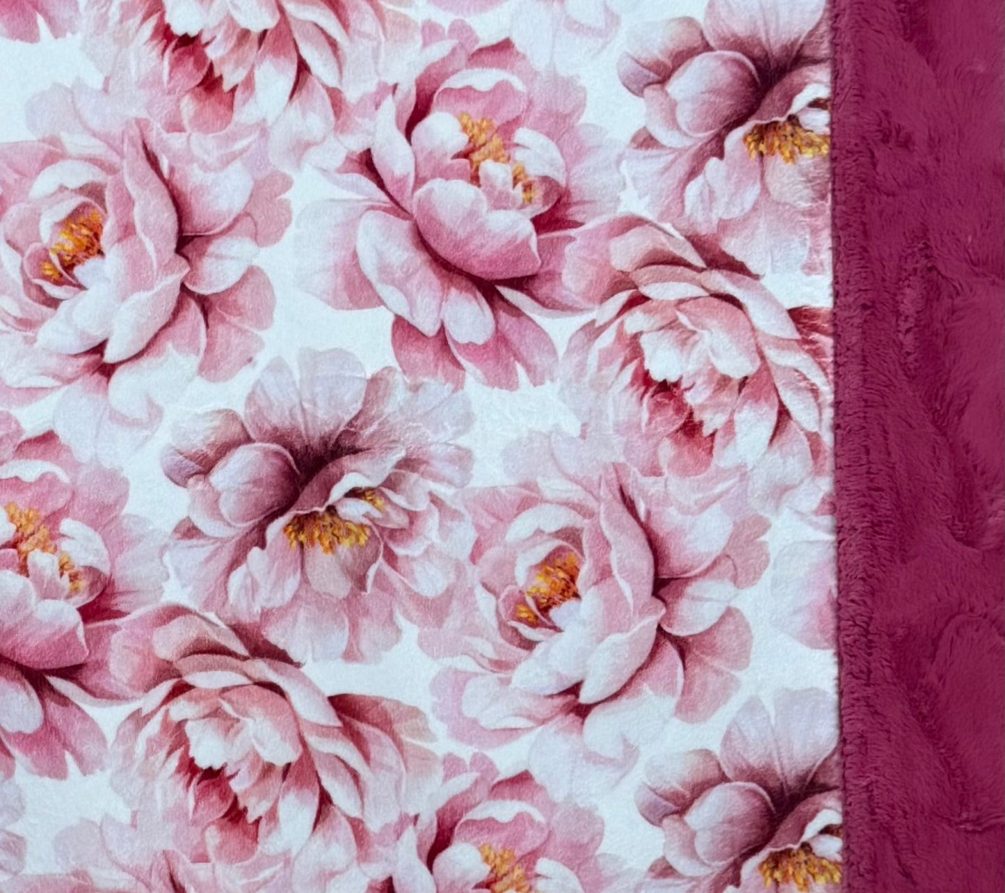Pink Flowers on Fuchsia Luxe XL 55x86 Minky Blanket (NEW)