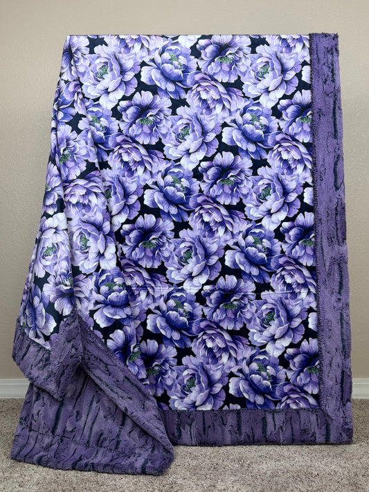 Purple Flowers on Jewel Luxe Large 55x79 Minky Blanket