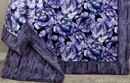 Purple Flowers on Jewel Luxe Large 55x79 Minky Blanket