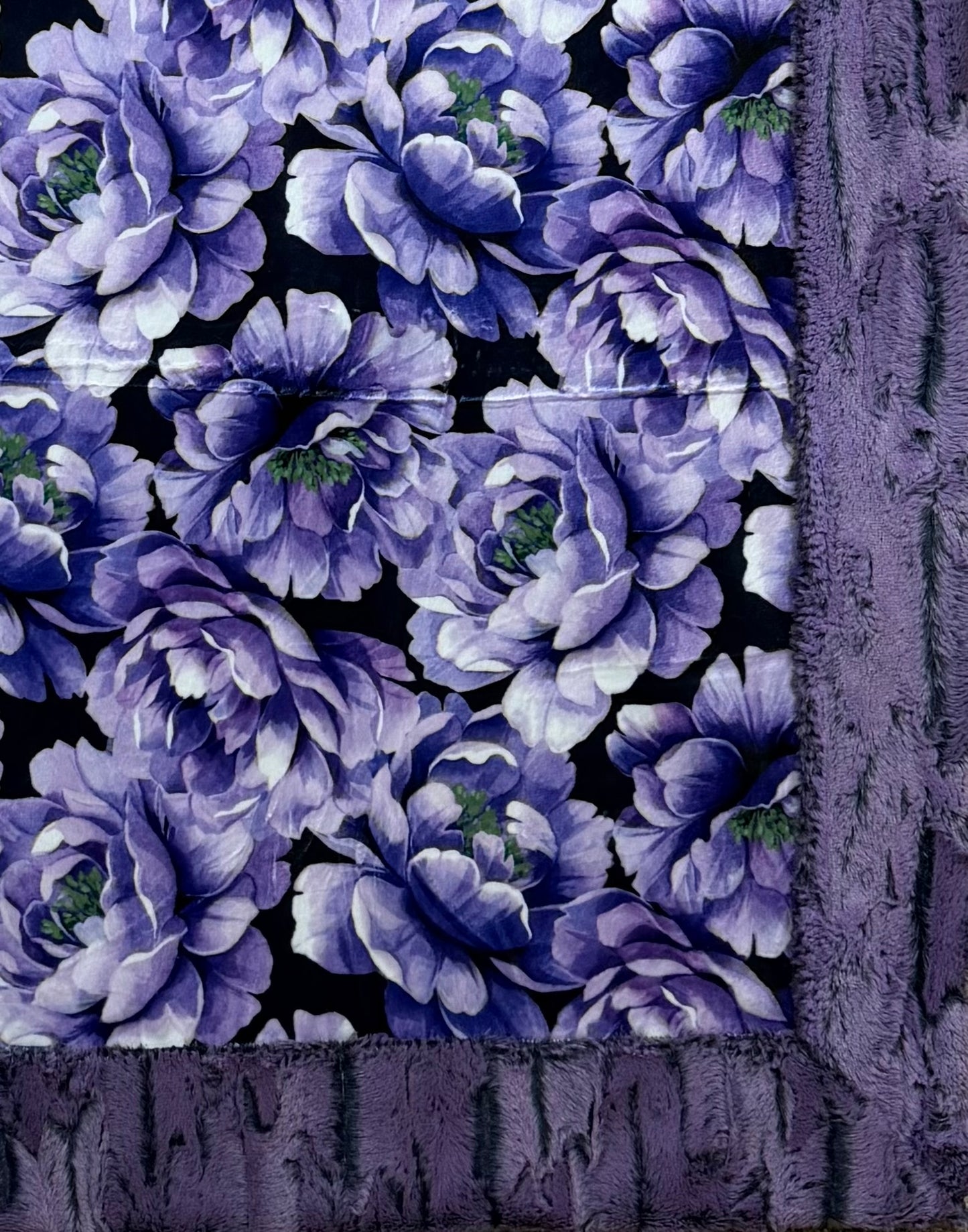 Purple Flowers on Jewel Luxe Large 55x79 Minky Blanket