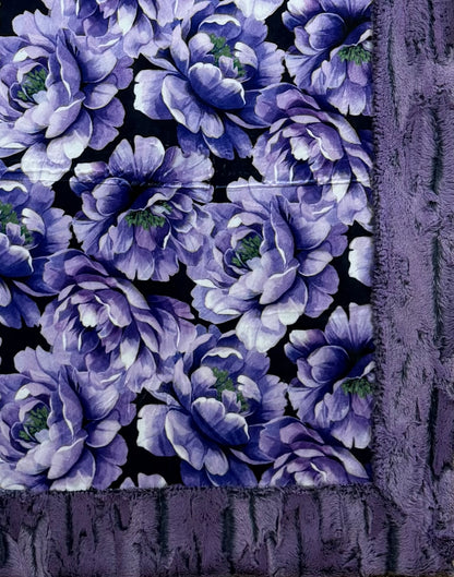 Purple Flowers on Jewel Luxe Large 55x79 Minky Blanket