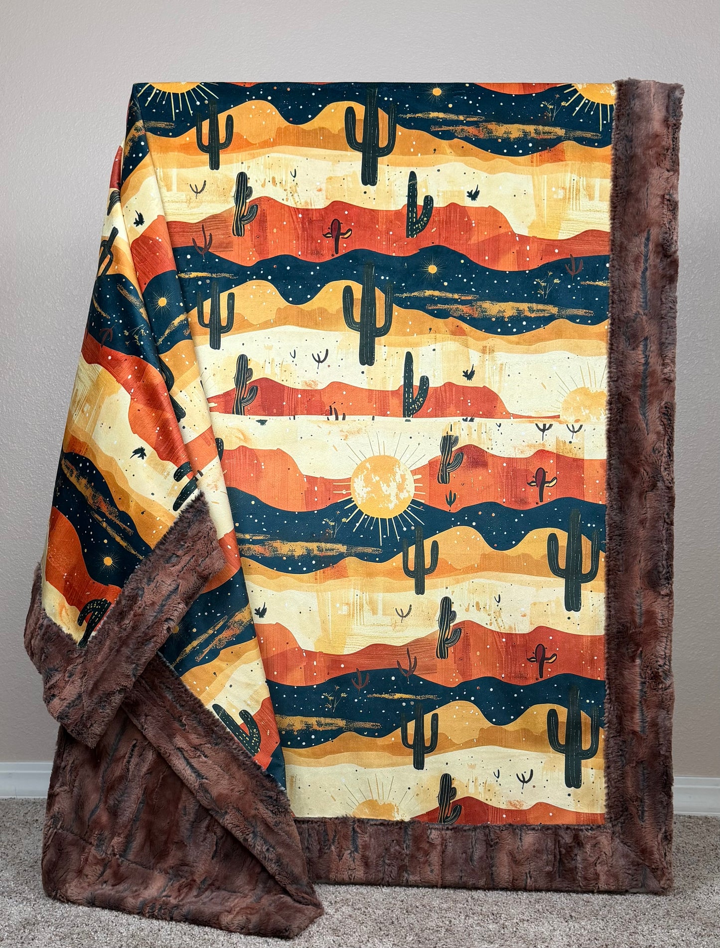 Saguaro Cactus on Rusty Copper Luxe Large 56x79 Minky Blanket