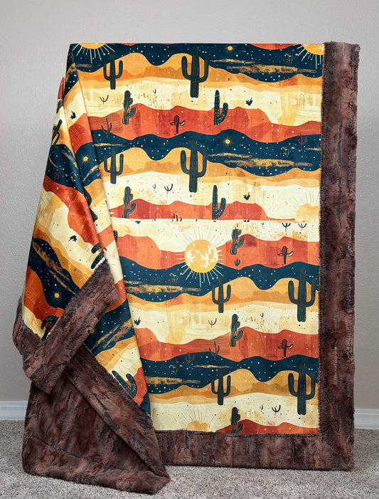 Cactus on Rusty Copper Luxe Large 56x79 Minky Blanket