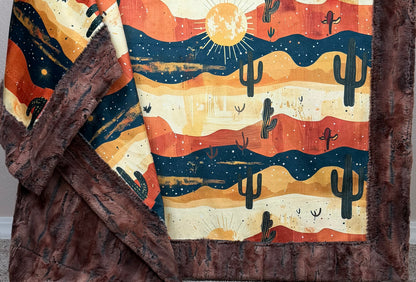 Saguaro Cactus on Rusty Copper Luxe Large 56x79 Minky Blanket