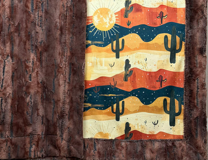 Saguaro Cactus on Rusty Copper Luxe Large 56x79 Minky Blanket