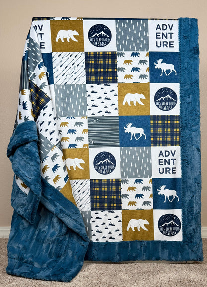 Adventure Patchwork on Poseidon Luxe Large 55x79 Minky Blanket