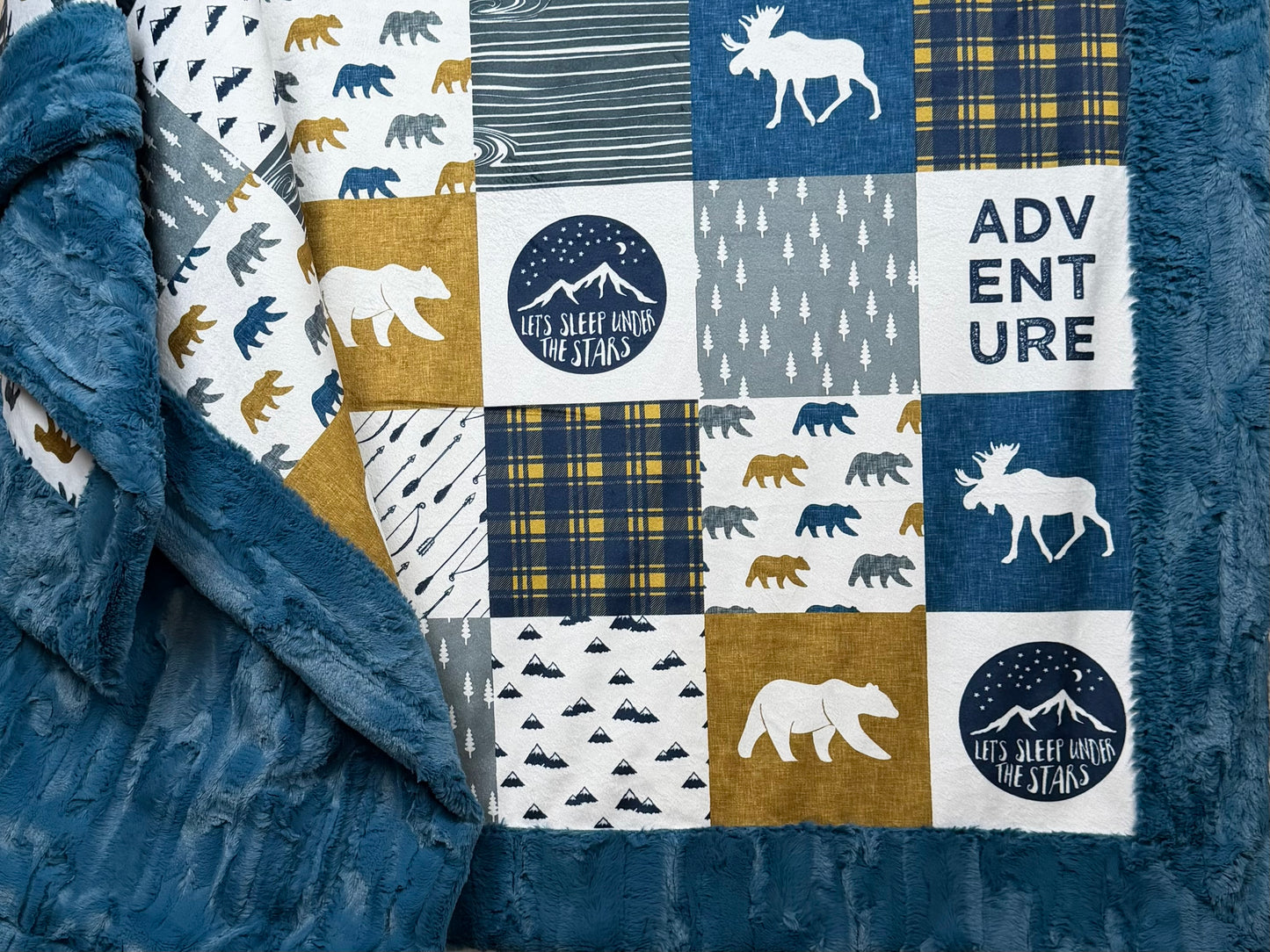 Adventure Patchwork on Poseidon Luxe Large 55x79 Minky Blanket