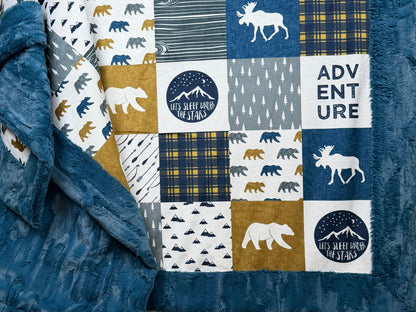 Adventure Patchwork on Poseidon Luxe Large 55x79 Minky Blanket