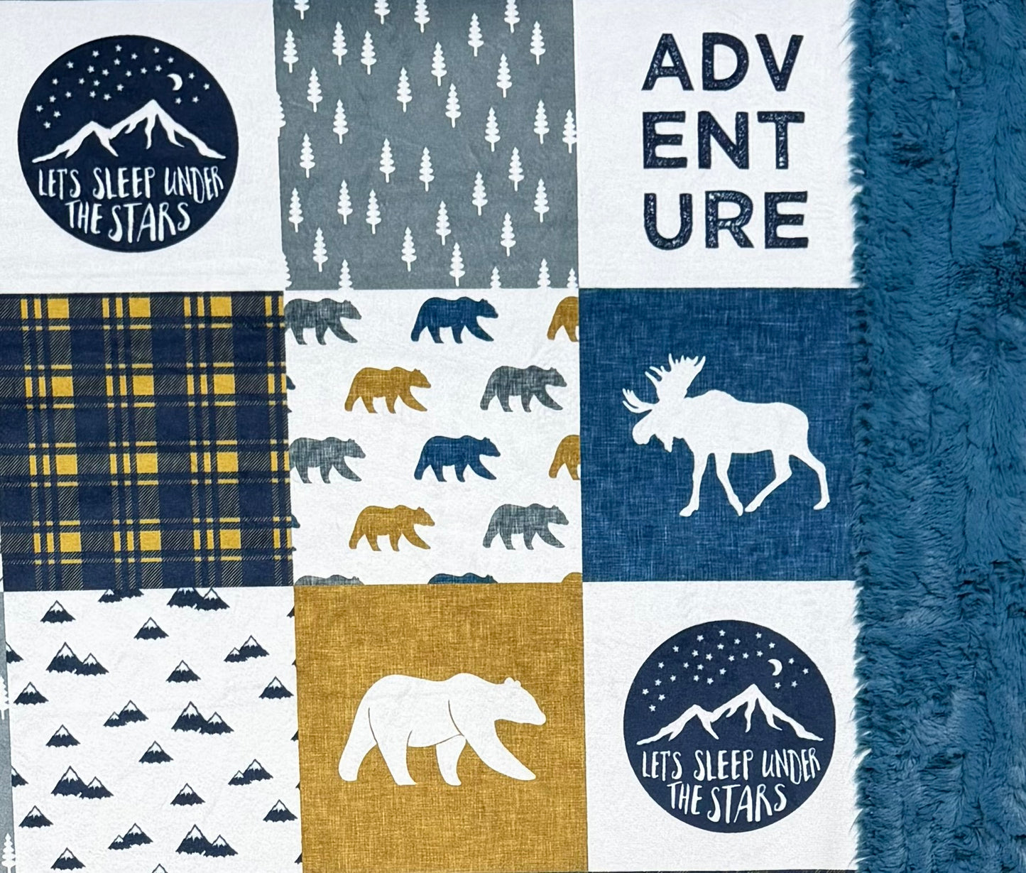Adventure Patchwork on Poseidon Luxe Large 55x79 Minky Blanket