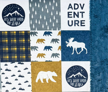 Adventure Patchwork on Poseidon Luxe Large 55x79 Minky Blanket