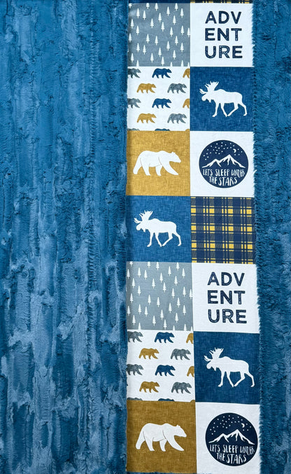 Adventure Patchwork on Poseidon Luxe Large 55x79 Minky Blanket