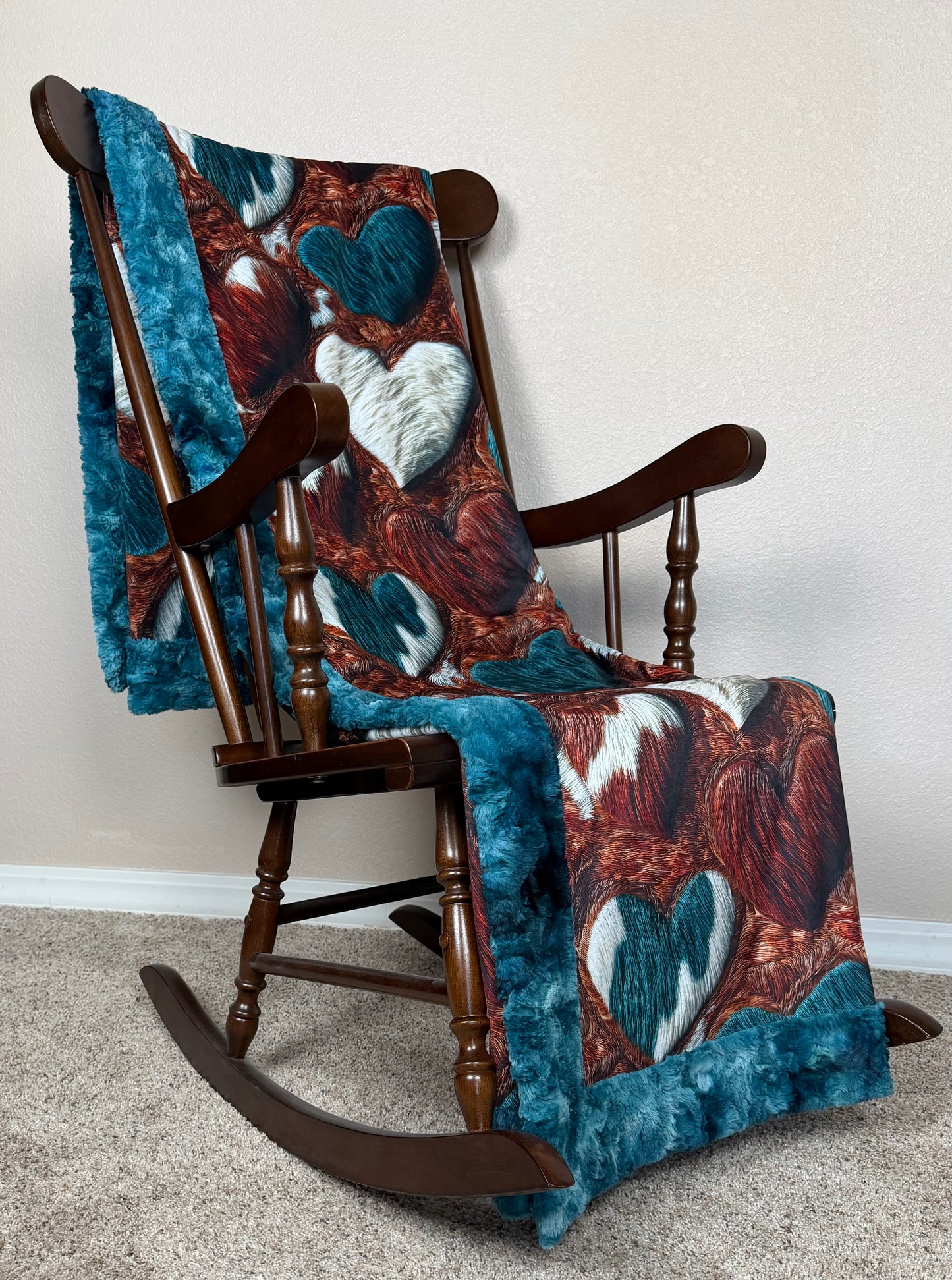 XL Hearts on Mallard Luxe  55x86 Minky Blanket