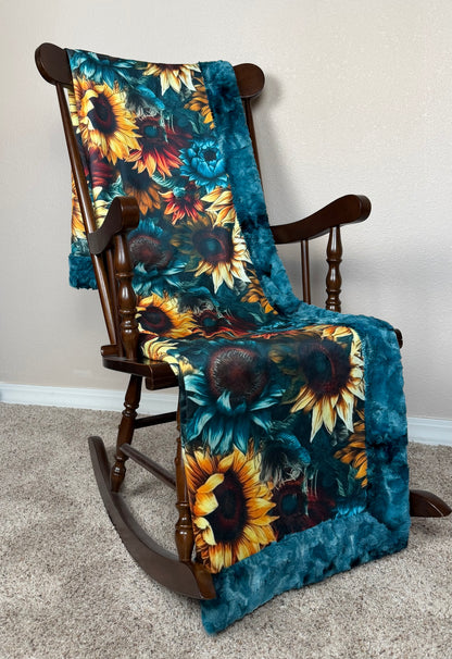 XL Sunflowers on Mallard Luxe 55x86 Minky Blanket