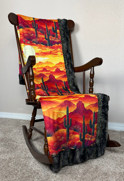 XL  Arizona Desert Sunset on Camo Luxe 55x86 Minky Blanket