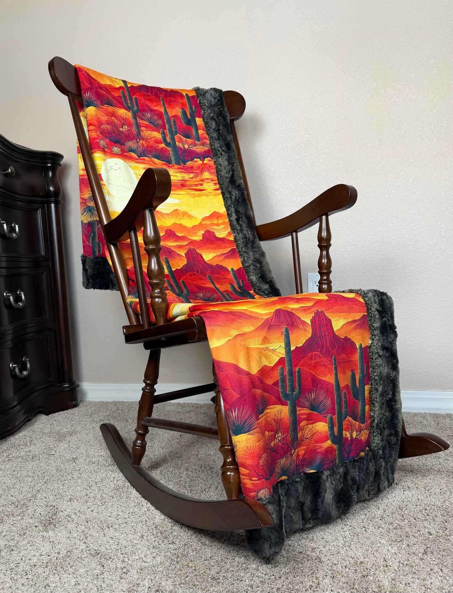 XL  Arizona Desert Sunset on Camo Luxe 55x86 Minky Blanket