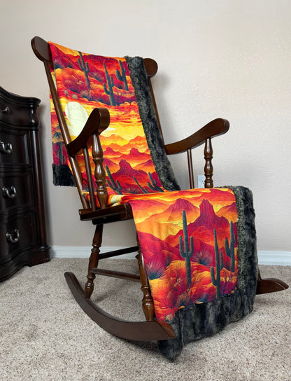 XL  Arizona Desert Sunset on Camo Luxe 55x86 Minky Blanket