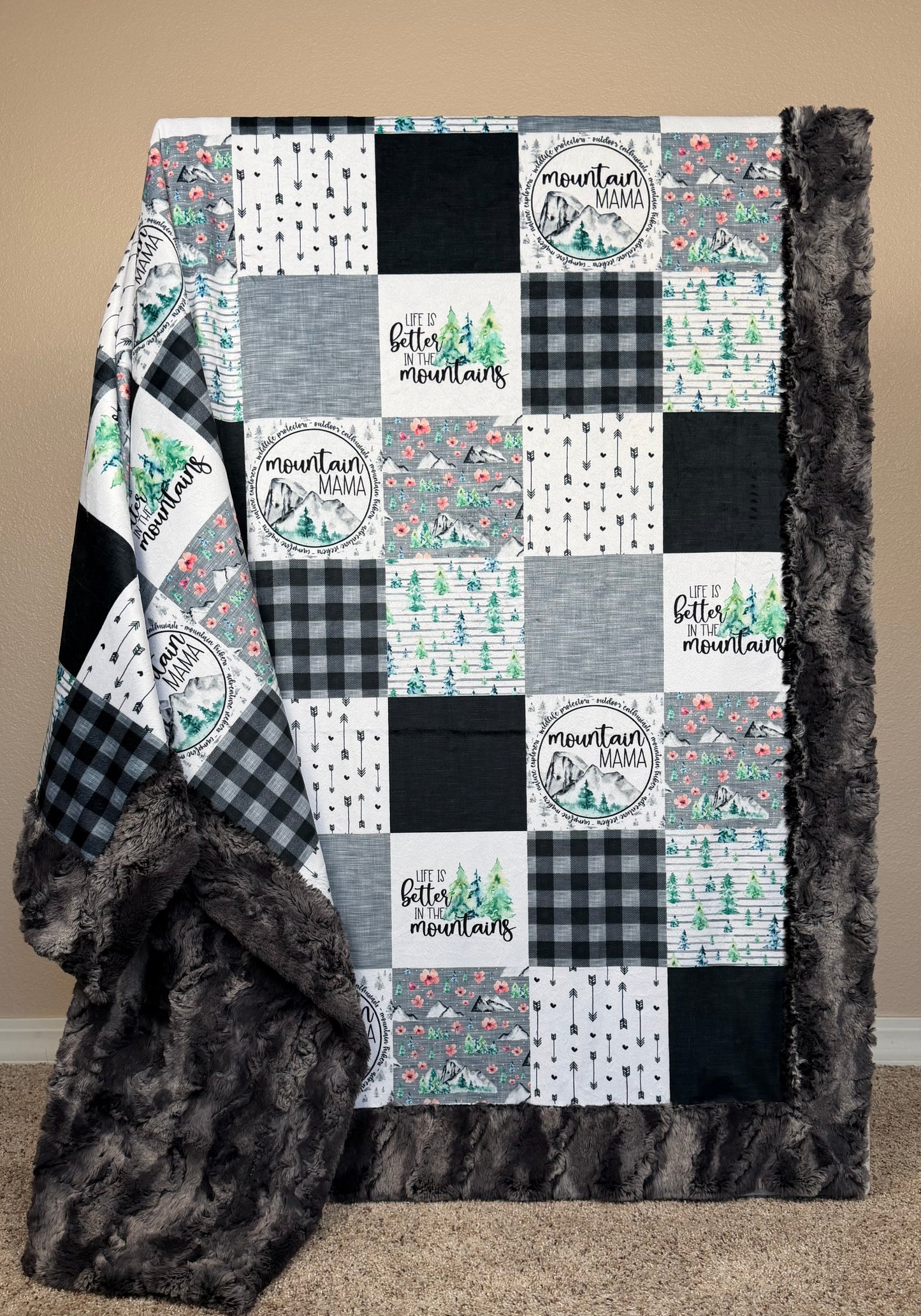 Mountain Mama on Chrome Luxe Cuddle Large Blanket 54x79