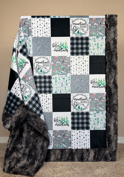 Mountain Mama on Chrome Luxe Cuddle Large Blanket 54x79