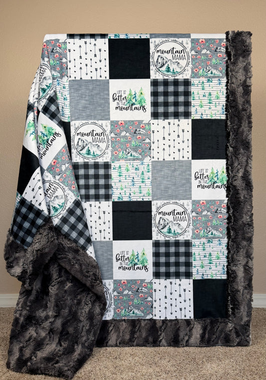 Mountain Mama on Chrome Luxe Cuddle Large Blanket 54x79