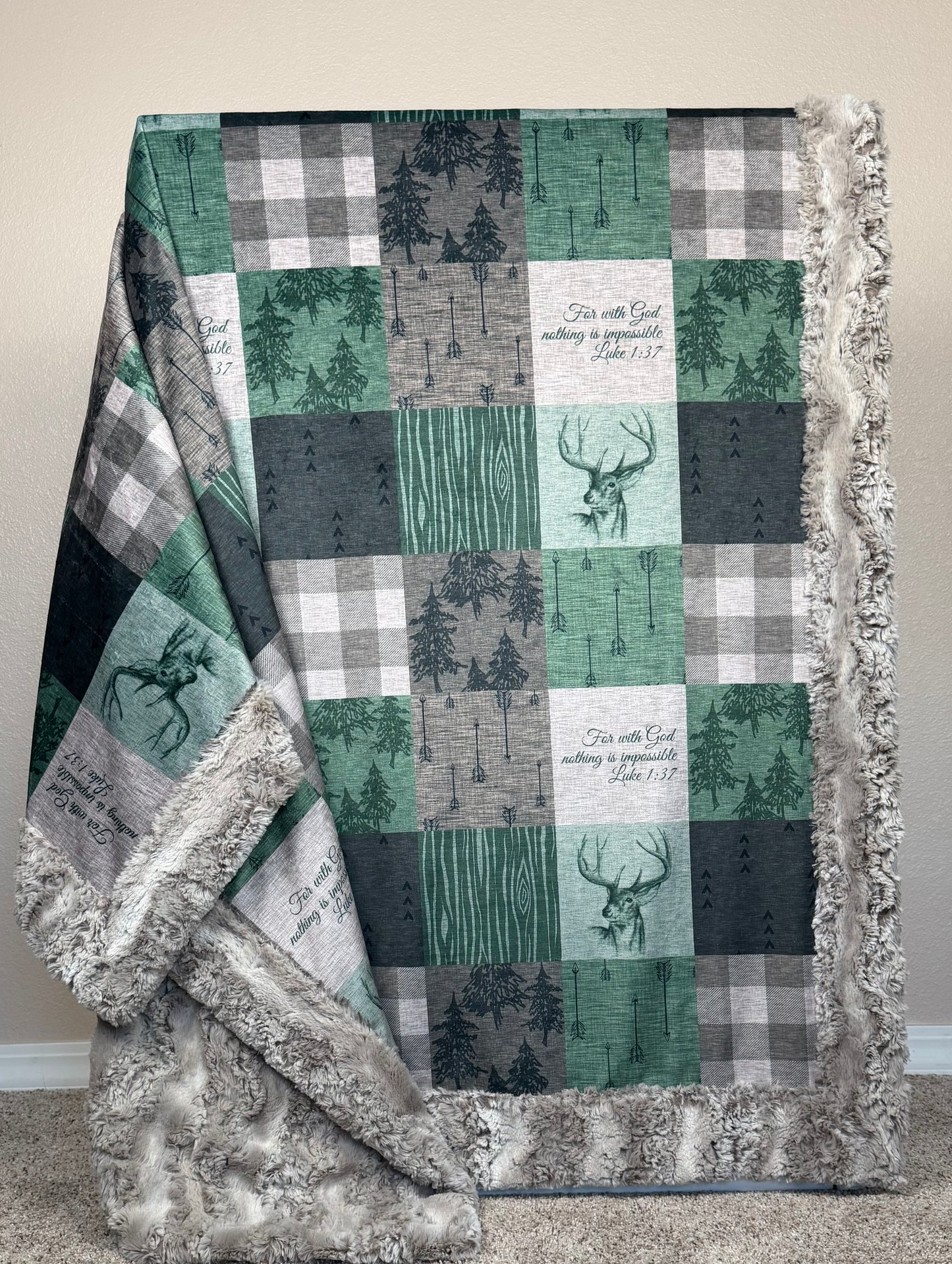 For With God Nothing is Impossible Luke 1:37 Large 55x79 Minky Blanket