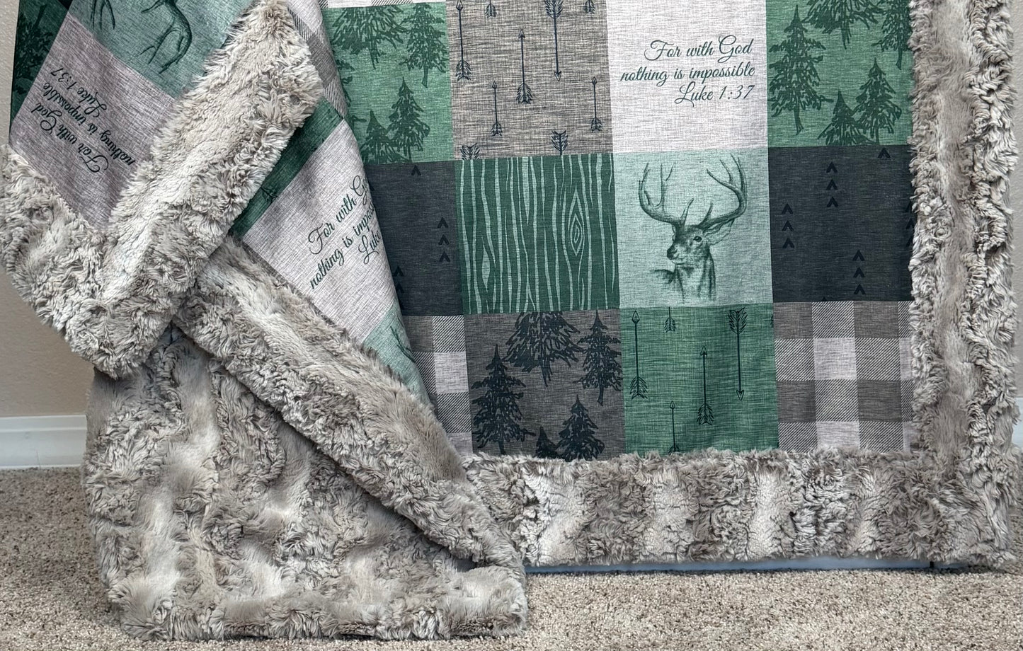 For With God Nothing is Impossible Luke 1:37 Large 55x79 Minky Blanket