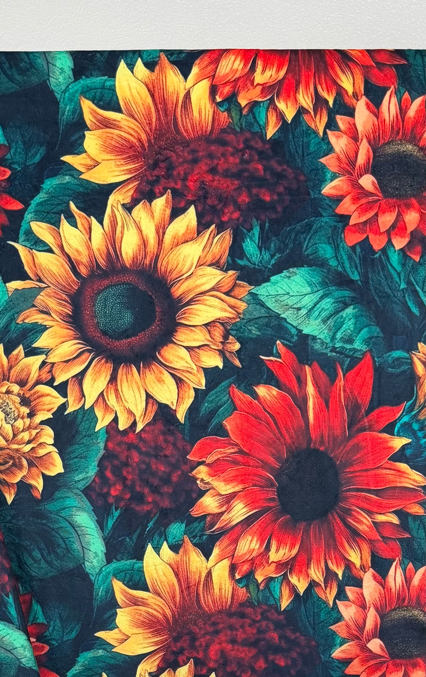 Colorful Sunflowers on Black Luxe Large 55x79 Minky Blanket