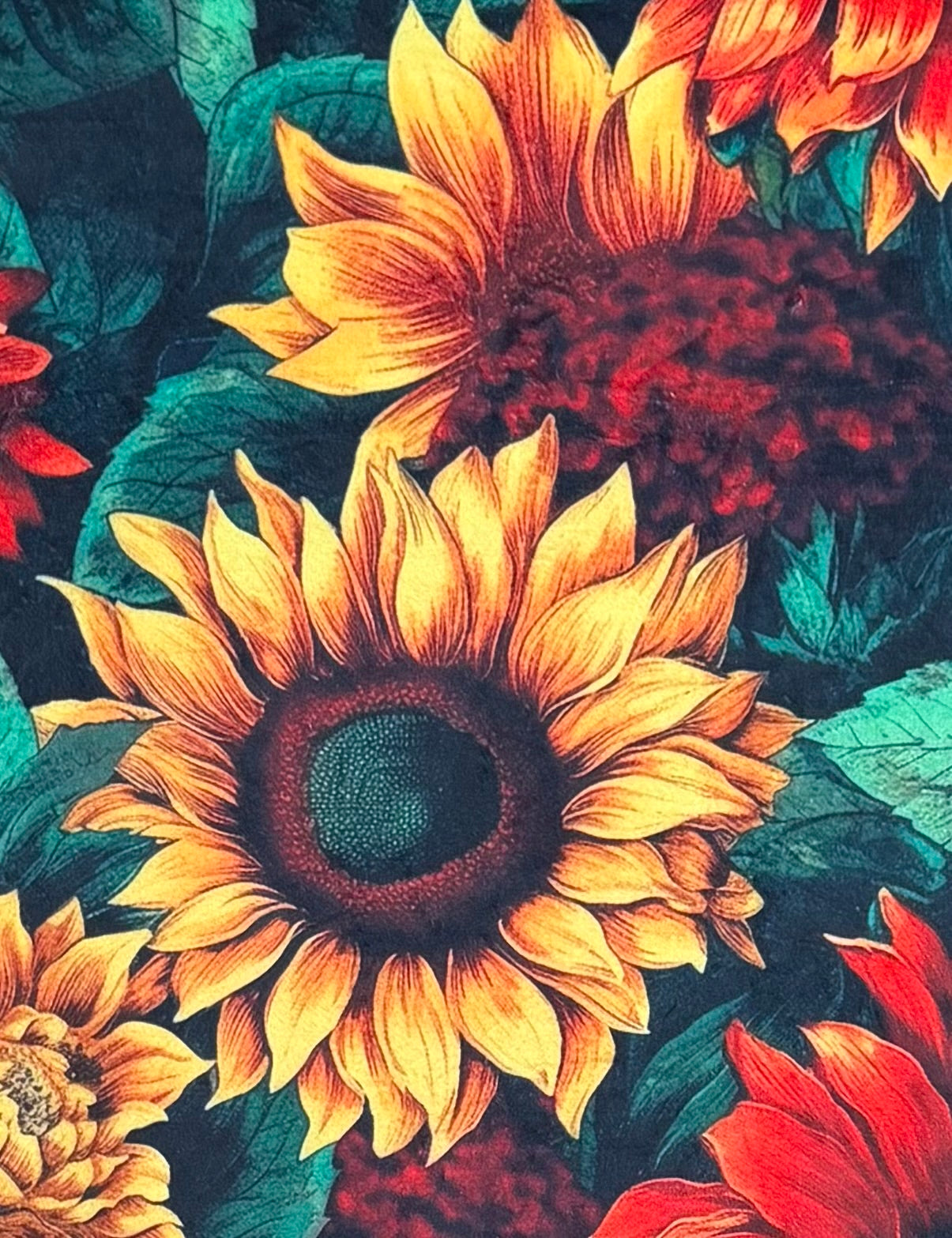 Colorful Sunflowers on Black Luxe Large 55x79 Minky Blanket