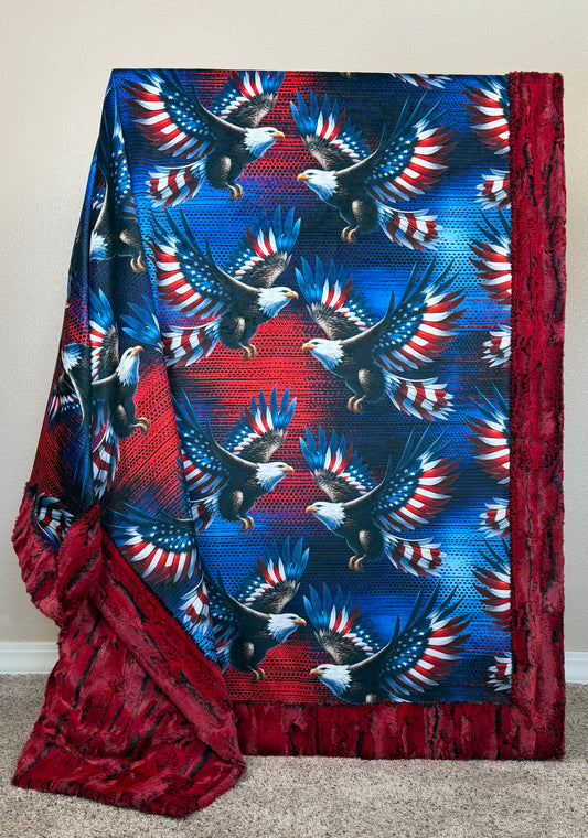 American Eagle on Cardinal Red Luxe Large 54x79 Minky Blanket