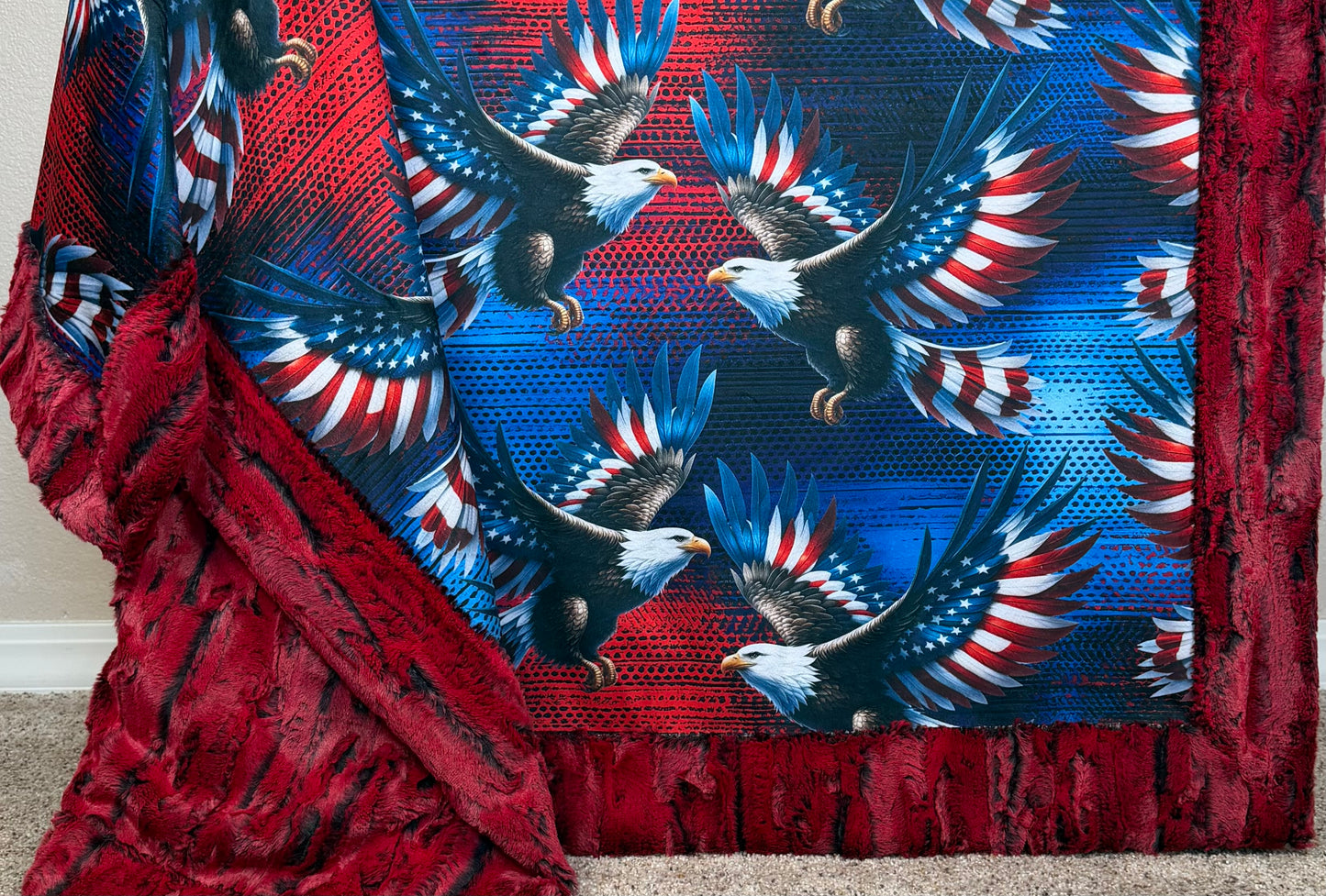 American Eagle on Cardinal Red Luxe Large 54x79 Minky Blanket