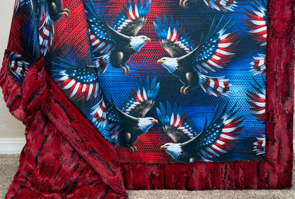 American Eagle on Cardinal Red Luxe Large 54x79 Minky Blanket
